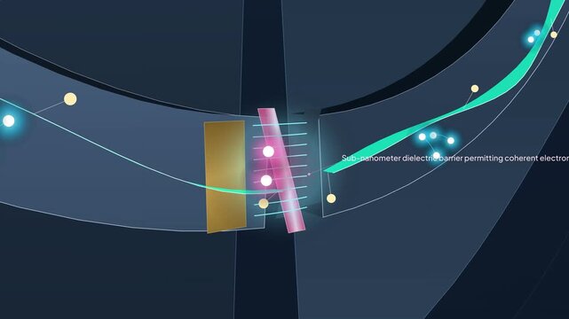 SQUID quantum magnetic flux threading and phase disparity animation showing coherent electron pair tunneling through a sub-nanometer dielectric barrier in a superconducting loop