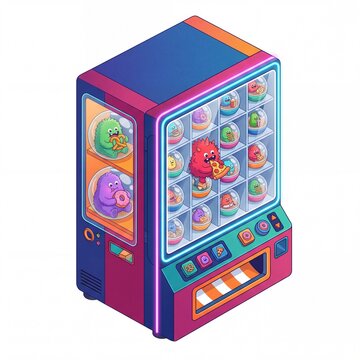 Isometric Monster Snack Vending Machine with Mini Diorama Capsules