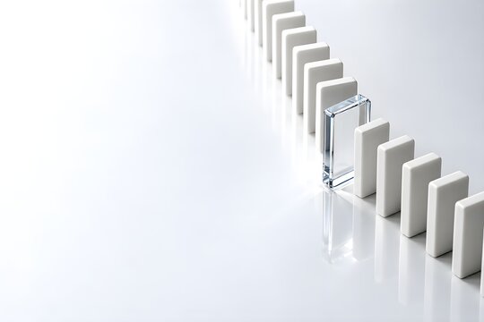 Transparent Block Standing Out from a Row of White Blocks with Copy Space for Individuality and Difference Concept