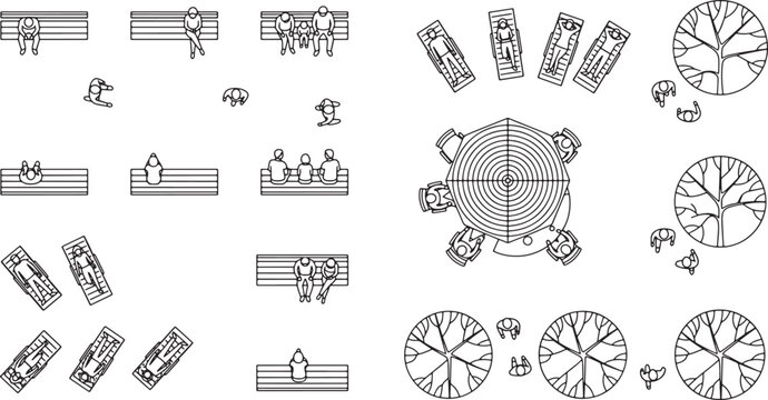 Top view architectural people icons for park landscape design plan vector illustration set