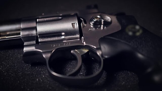Close Up of Black Revolver Handgun on Dark Surface