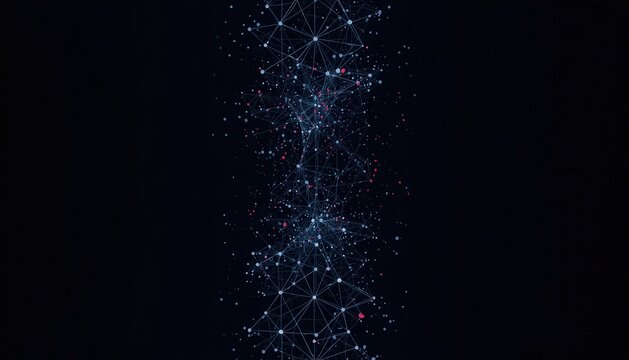 Abstract scattered cluster of glowing blue data nodes and connections on black with glowing particles blue lights abstract network digital connection lines technology background