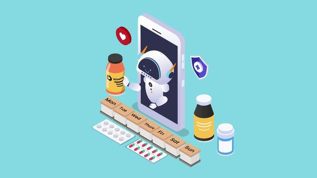 AI Medical Healthcare and Smart Pill Reminder Mobile App Concept 3d animation cartoon