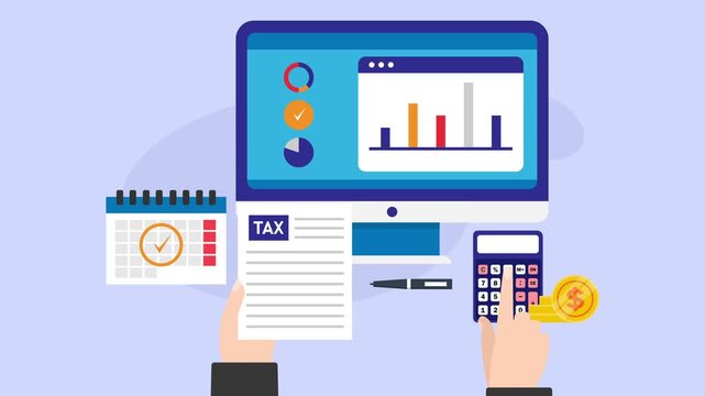 Online Tax Return Filing and Financial Accounting cartoon animation