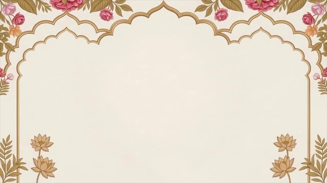 Elegant wedding invitation background frame with golden arch and botanical flower ornaments floral frame ornamental