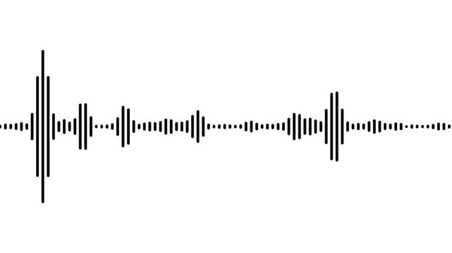 Waveform Audio. Black sound waves background animation, 4k abstract music sound wave or audio wavefrom isolated on white background. White sound waves meter- Lines audio wave visualisation.