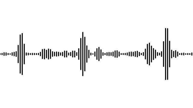 Waveform Audio. Black sound waves background animation, 4k abstract music sound wave or audio wavefrom isolated on white background. White sound waves meter- Lines audio wave visualisation.