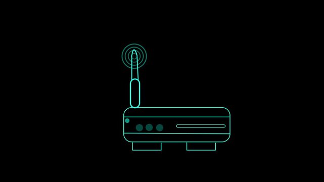 Network router line icon motion graphic animation .wifi router Icon of nice animated .black background .