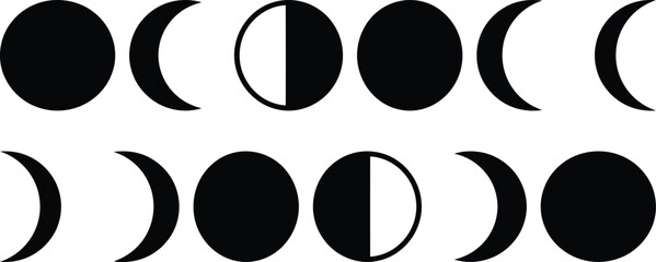 Lunar cycle phases showing moon evolution from new to full with astronomy crescent evolution celestial astrology elements astronomical © MDSOFIUL