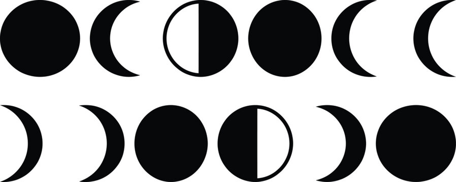 Lunar cycle phases showing moon evolution from new to full with astronomy crescent evolution celestial astrology elements astronomical