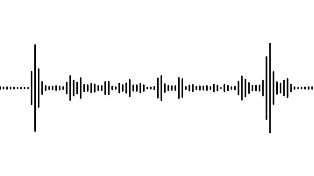 Waveform Audio. Black sound waves background animation, 4k abstract music sound wave or audio wavefrom isolated on white background. White sound waves meter- Lines audio wave visualisation.