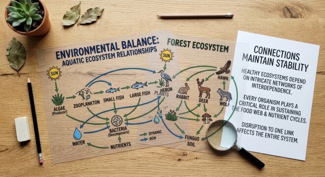 Forest Ecosystem Relationships Diagram Illustrating Environmental Balance