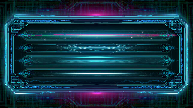 Futuristic digital frame with glowing light streaks and dark background suitable for gaming streams or interface design.