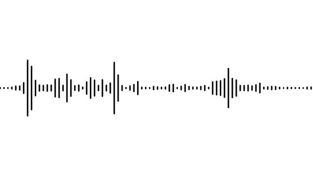Waveform Audio. Black sound waves background animation, 4k abstract music sound wave or audio wavefrom isolated on white background. White sound waves meter- Lines audio wave visualisation.