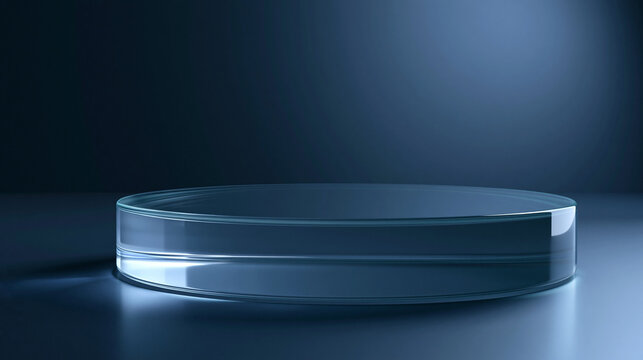 Glass petri dish with clean reflective surface for science laboratory or modern background use.