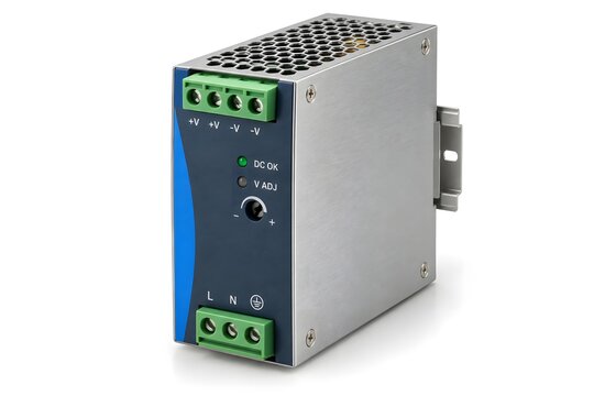 DIN Rail Power Supply Module Isolated on White Background