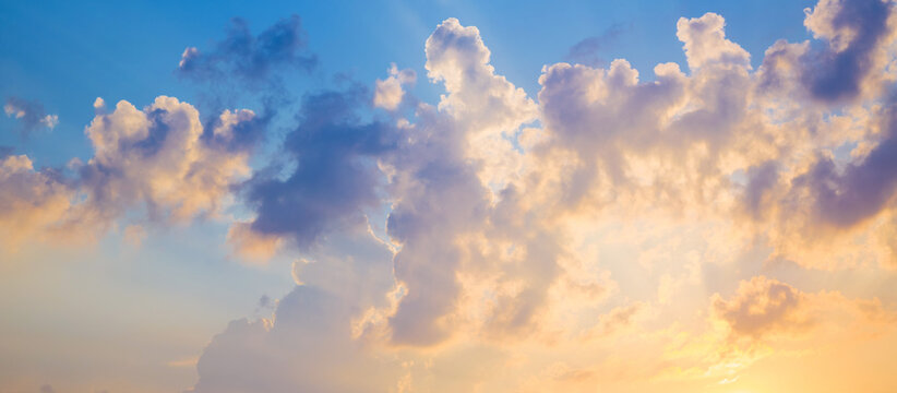 Peaceful blue sky at golden hour sunset