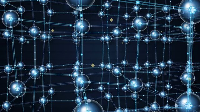 3D animation of superconducting pair condensation in a crystal lattice showing electrons forming Cooper pairs and moving through the grid overcoming Coulomb repulsion in quantum physics