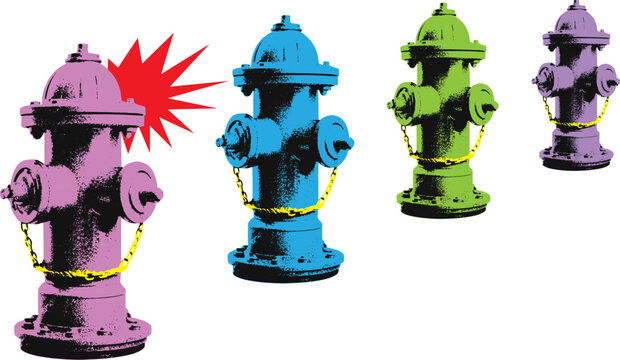 Colorful retro pop art fire hydrant illustration set on a with emergency infrastructure colorful protection equipment stylized illustration collection isolated transparent plumbing