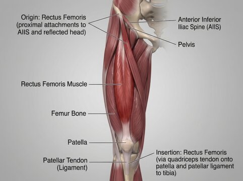 Medical illustration of rectus femoris muscle anatomy illustration