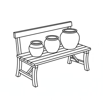 Vintage Ceramic Jars on Rustic Wooden Bench
