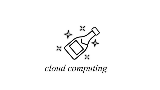 Minimalist cloud computing animation with champagne bottle celebration concept technology digital transformation