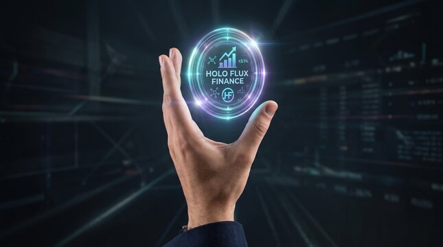 Holo flux finance chart showing glowing stock market growth graph held in hand for wealth management.