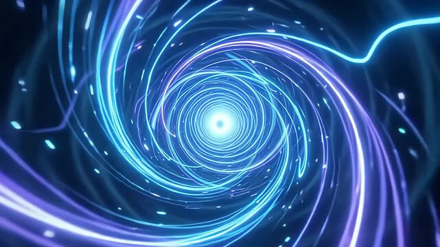 Futuristic swirling tunnel of bright glowing light particles
