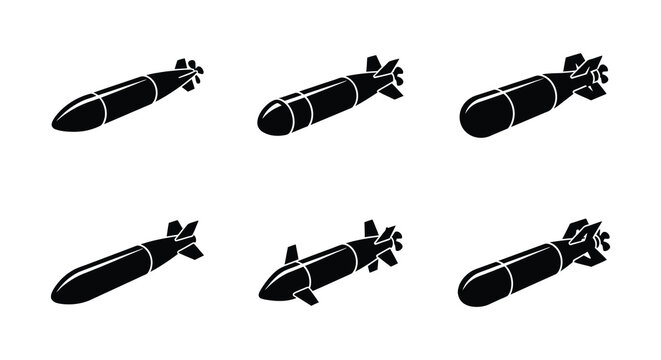 Black silhouette vector illustration of various guided bombs on a white background