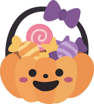 Cute Halloween Pumpkin Basket Filled with Candies and Sweets