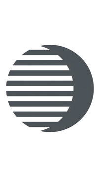 Abstract crescent moon graphic element with horizontal striped pattern
