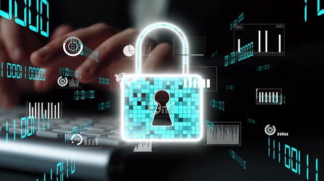 A vibrant digital security concept featuring a lock icon, representing data protection in a technology-heavy environment, emphasizes the importance of cyber security. Xenic