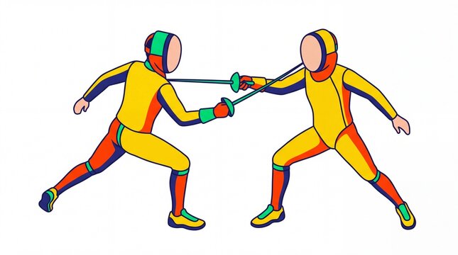 Colorful fencing sport vektor illustration of two athletes dueling