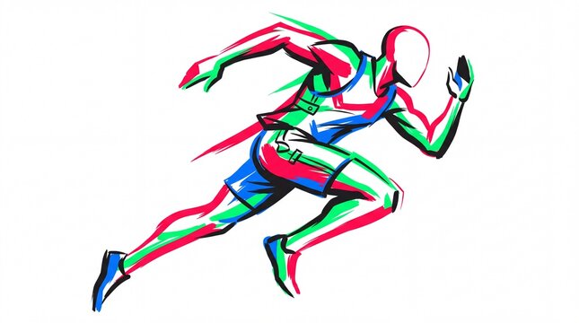 Sport runner sprinting fast in colorful digital art vektor style