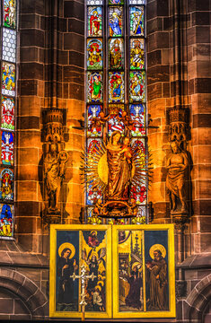 Altar Stained Glass Triptych Frauenkirche Nuremberg Germany