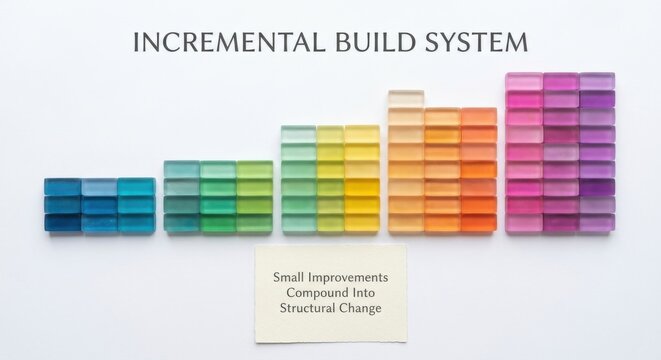 Colorful Rectangular Blocks Representing Incremental Build Systems and Small Improvements Compounding Into Structural Change