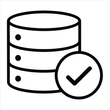 Data server storage system with checkmark icon indicates successful database verification and secure backup.