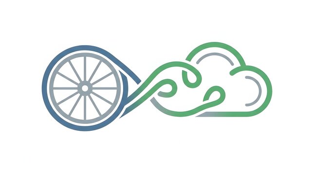 Sustainable Cycling and Clean Air Concept Illustration with Infinity Loop Connecting a Bicycle Wheel and Cloud for Eco-Friendly Travel