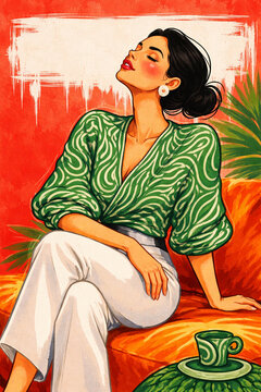 A refined portrait of a young woman, her eyes closed, resting and devoting time to herself.
