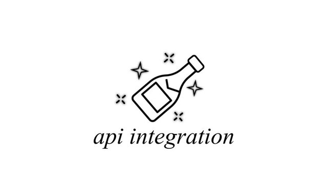Api integration concept animation with champagne bottle and sparkling success software development programming