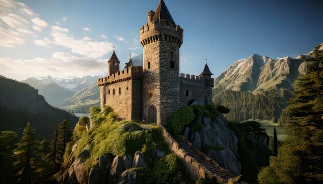 Medieval Castle on Mountainous Landscape.