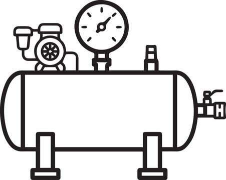 Black and white outline icon of a horizontal air compressor machine