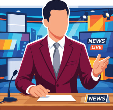 News anchor presenting live broadcast in a studio