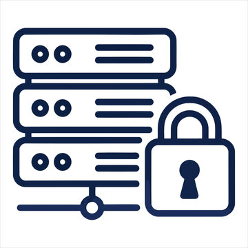 Secure server storage with padlock icon signifies encrypted database protection and cloud network safety.