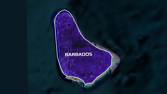 Barbados Map Infographic Animation with Glowing National Border on Global Satellite Earth