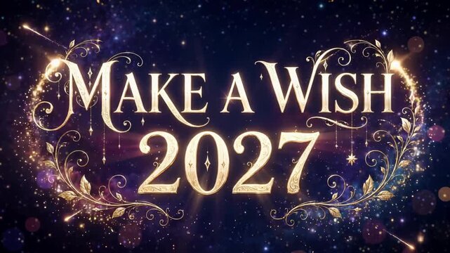 Make A Wish golden text in starry galaxy space.