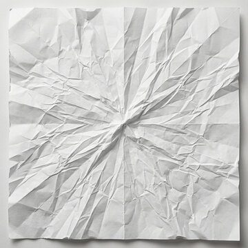 Crumpled Paper twisted then opened, leaving radiating crease lines, crumpled paper effect for photo and poster design, wrinkled texture, paper texture background, 