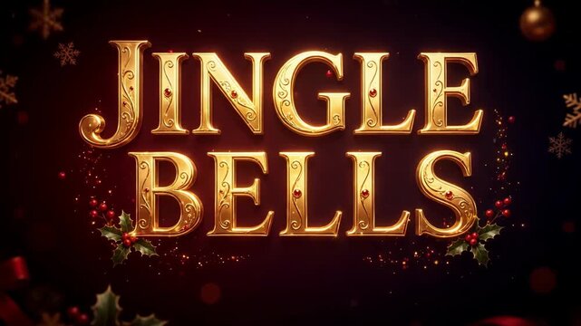 Golden Jingle Bells text shimmering on dark background.