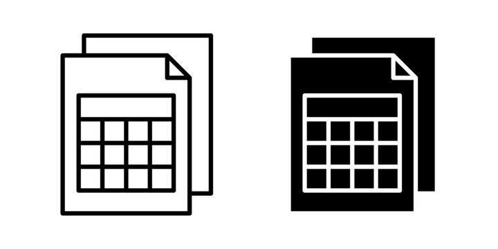 Spreadsheet Icon for Data Organization Tables Calculations Accounting and Business Reporting Outline Stroke and Black Fill Vector Isolated on White Background