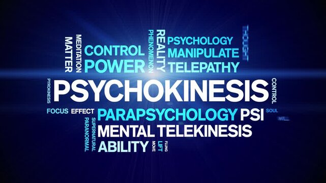Psychokinesis animated word cloud-animation tag kinetic typography seamless loop.
